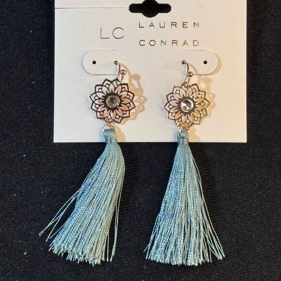 LC Lauren Conrad Blue Tassel Drop Earrings - Lightweight & Trendy 3in - Picture 1 of 11